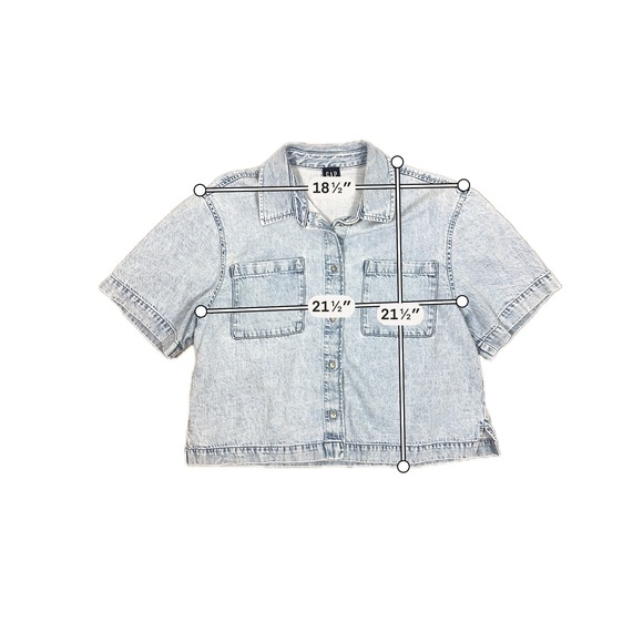 Gap Denim Short Sleeve Button Down Cropped Shirt - SIZE L Light Wash Lightweight - Picture 6 of 6